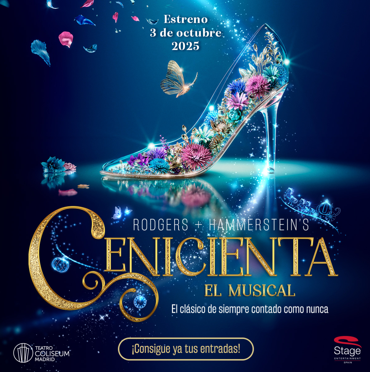 Promotional poster for Cenicienta El Musical in Madrid, Spain, featuring illusion design and stagecraft by Steve Cuiffo.